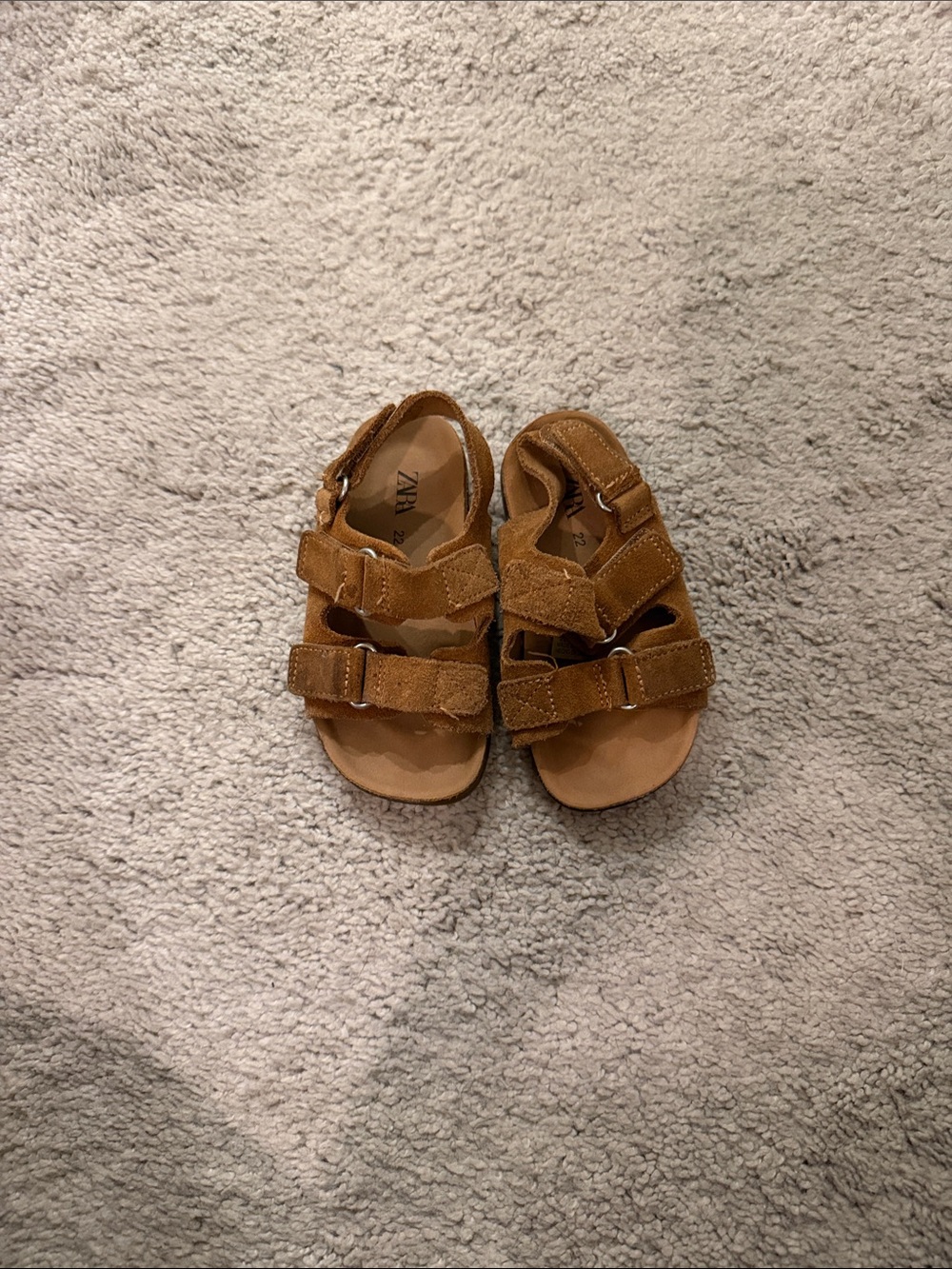 Zara Kids Tan Suede Double-Strap Sandals